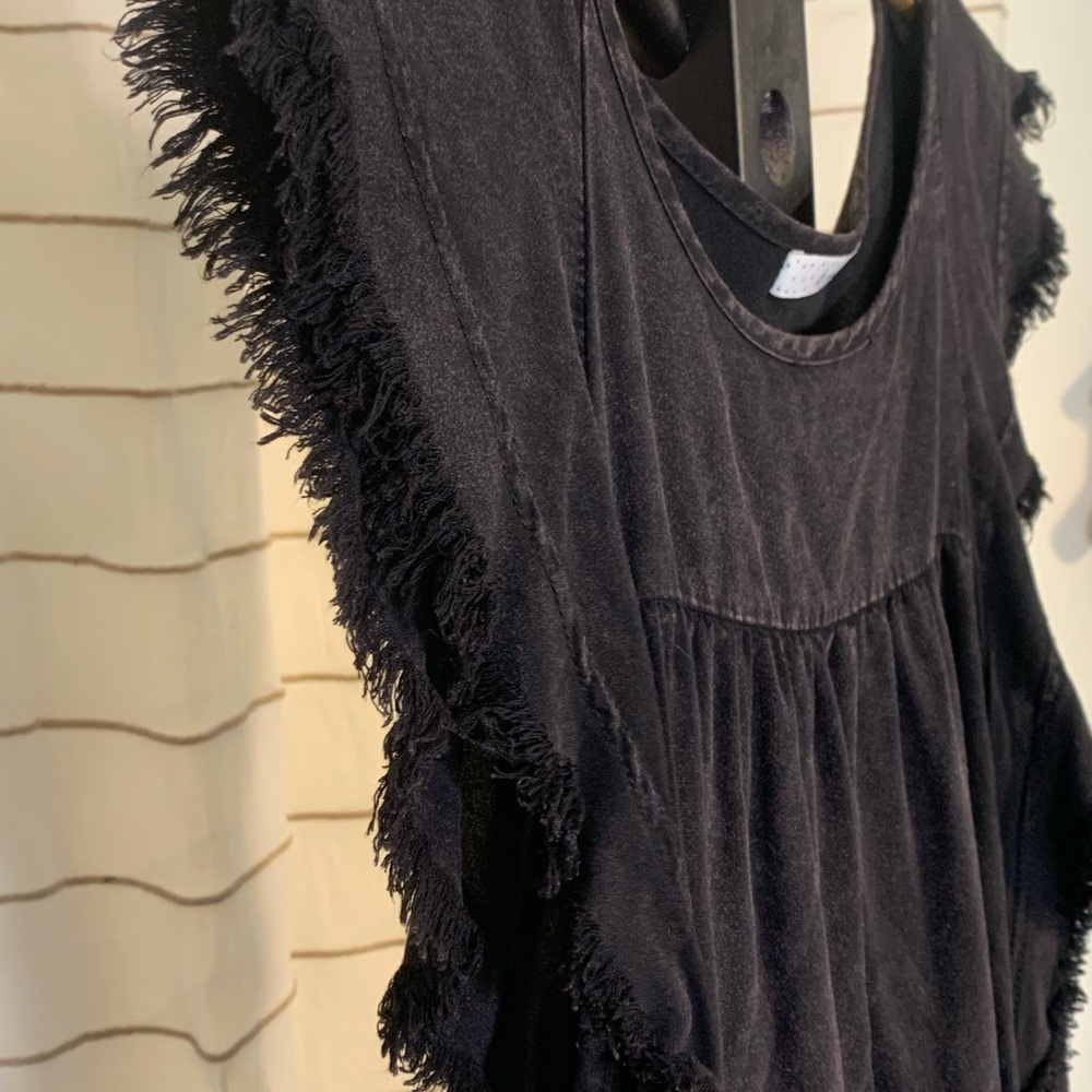 Bama SUPe Store Frayed sleeve washed black mini dress